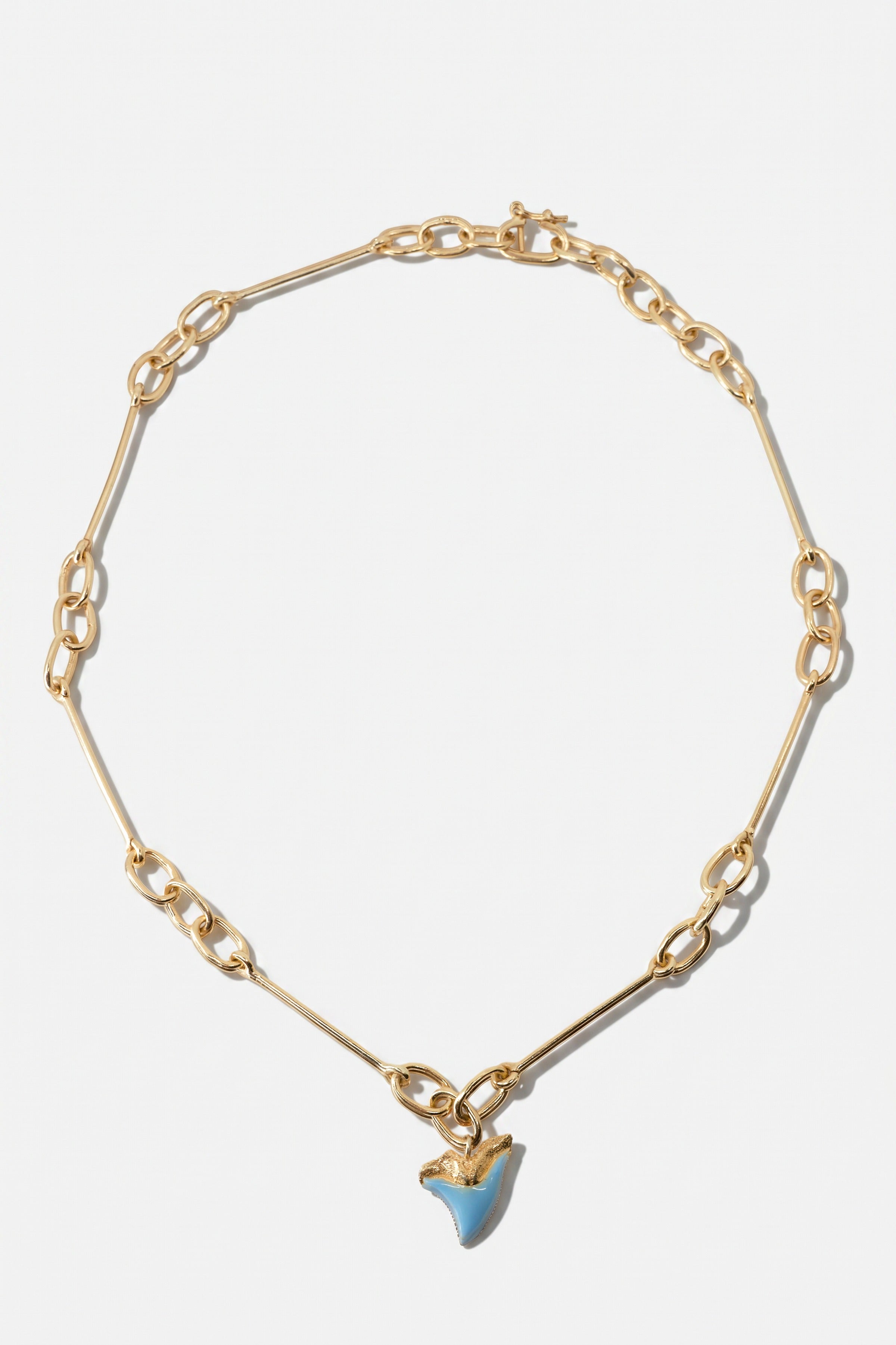 Shark Tooth Necklace Light Blue Enamel Gold Chain