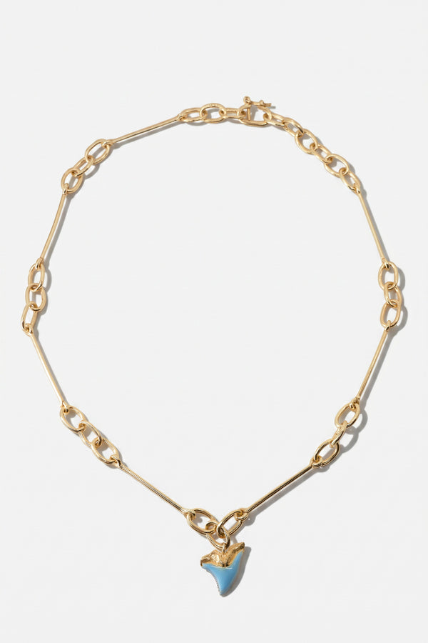 Shark Tooth Necklace Light Blue Enamel Gold Chain