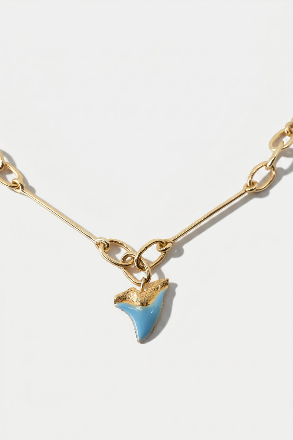 Shark Tooth Necklace Light Blue Enamel Gold Chain