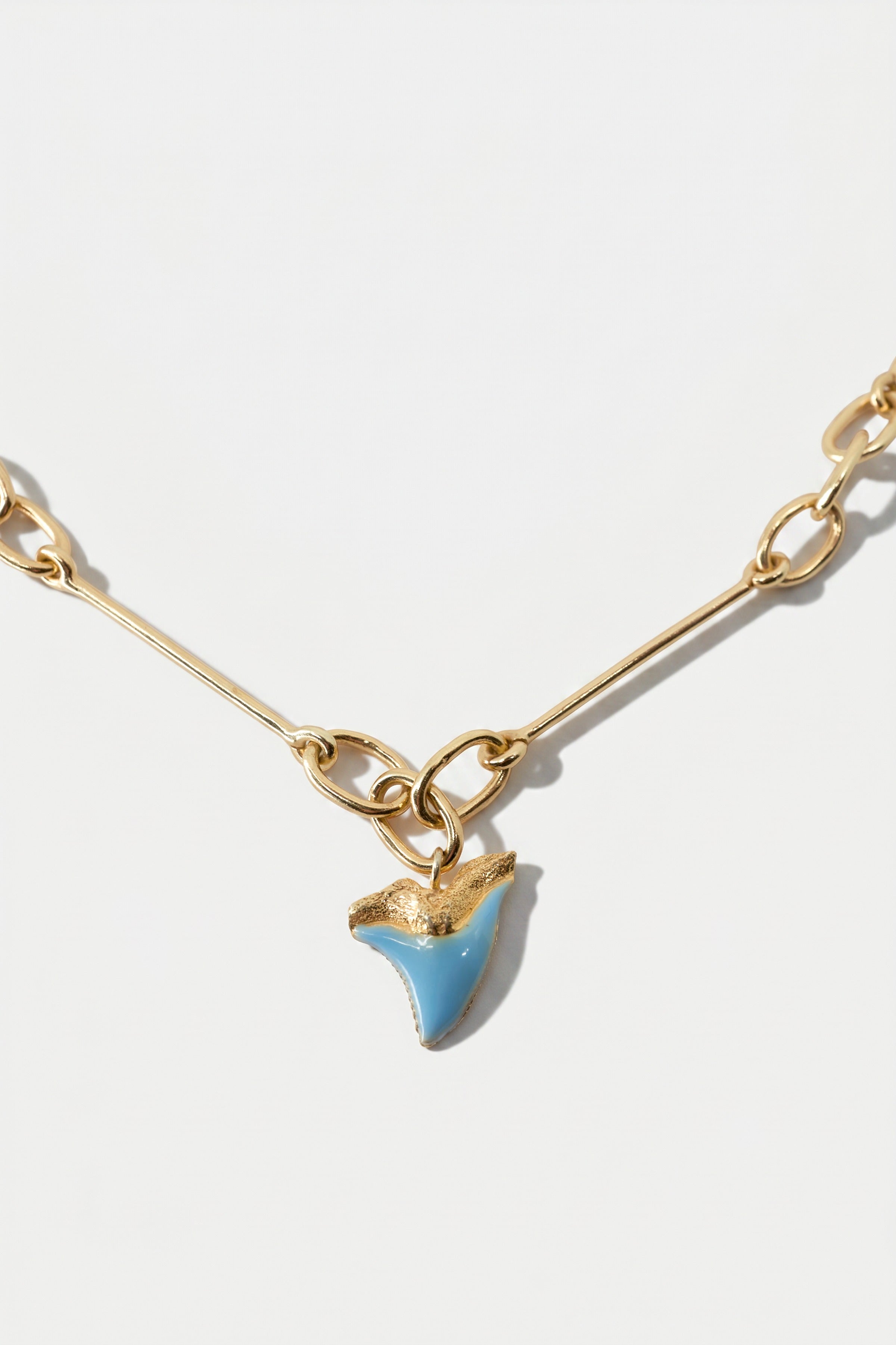 Shark Tooth Necklace Light Blue Enamel Gold Chain
