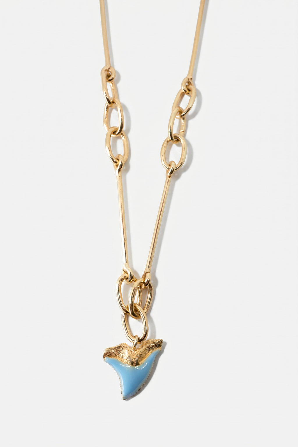 Shark Tooth Necklace Light Blue Enamel Gold Chain