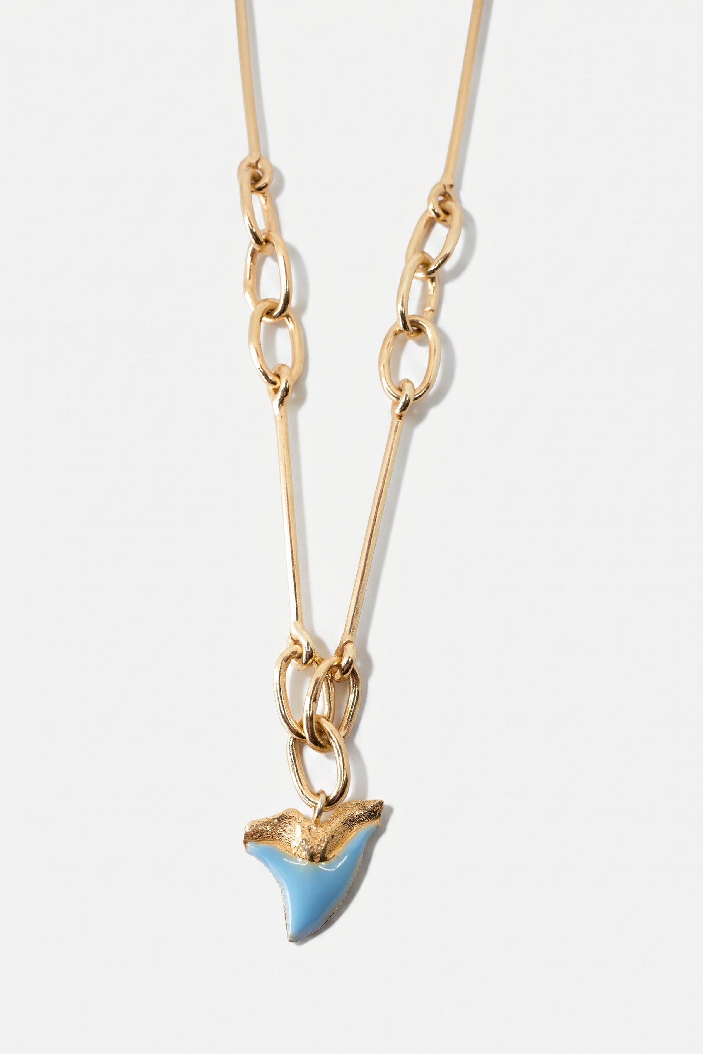 Shark Tooth Necklace Light Blue Enamel Gold Chain