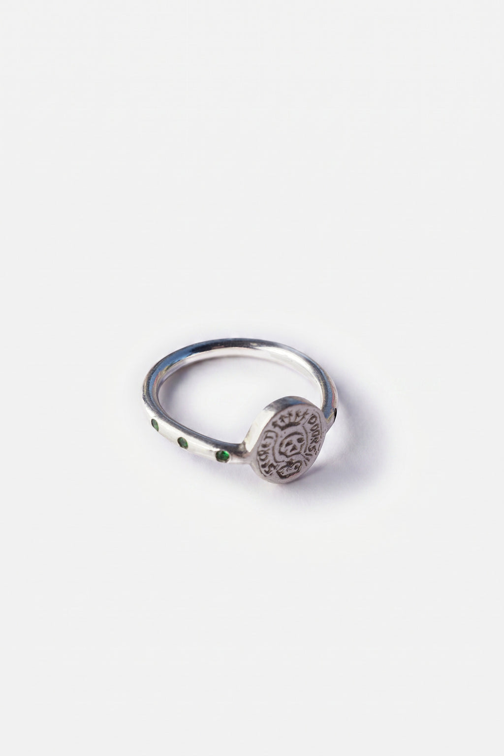 Emerald Ruby Skull Crest Signet Ring Silver