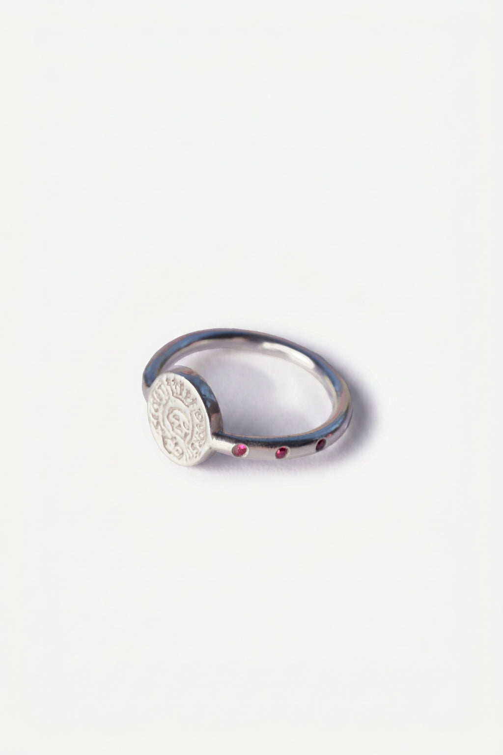Emerald Ruby Skull Crest Signet Ring Silver