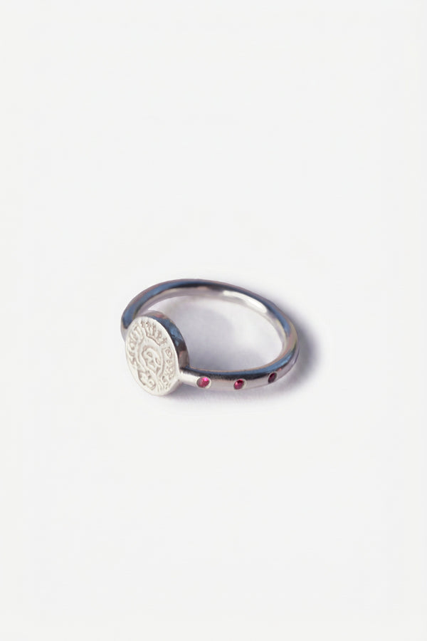 Emerald Ruby Skull Crest Signet Ring Silver
