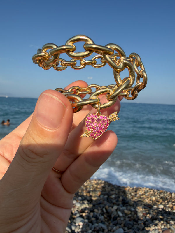 Cupid Heart Bracelet Chain Cuff Ruby