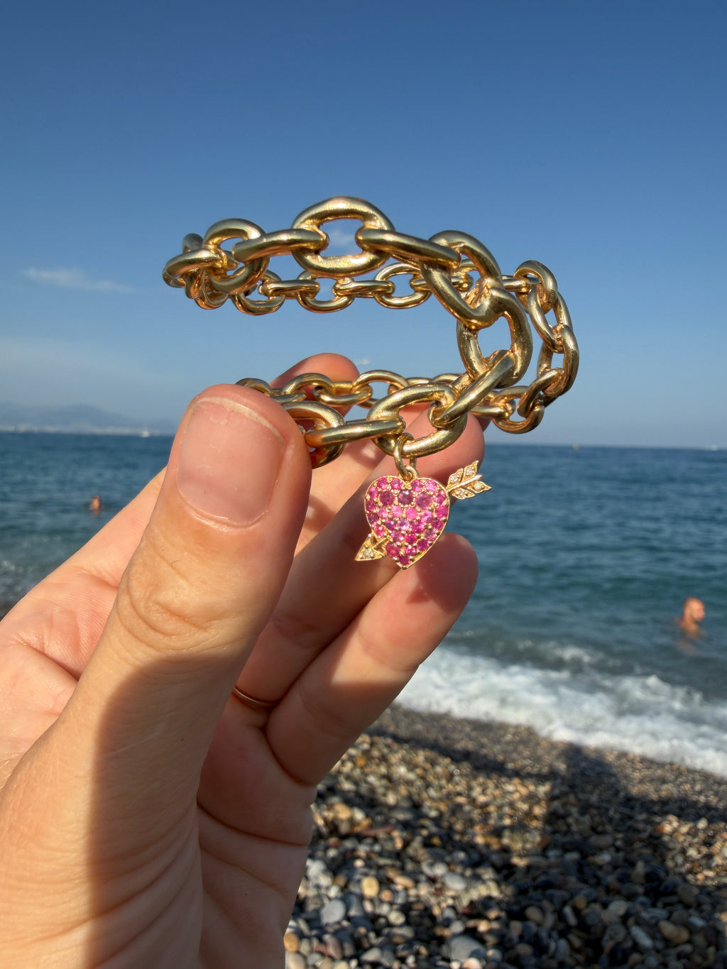 Cupid Heart Bracelet Chain Cuff Ruby
