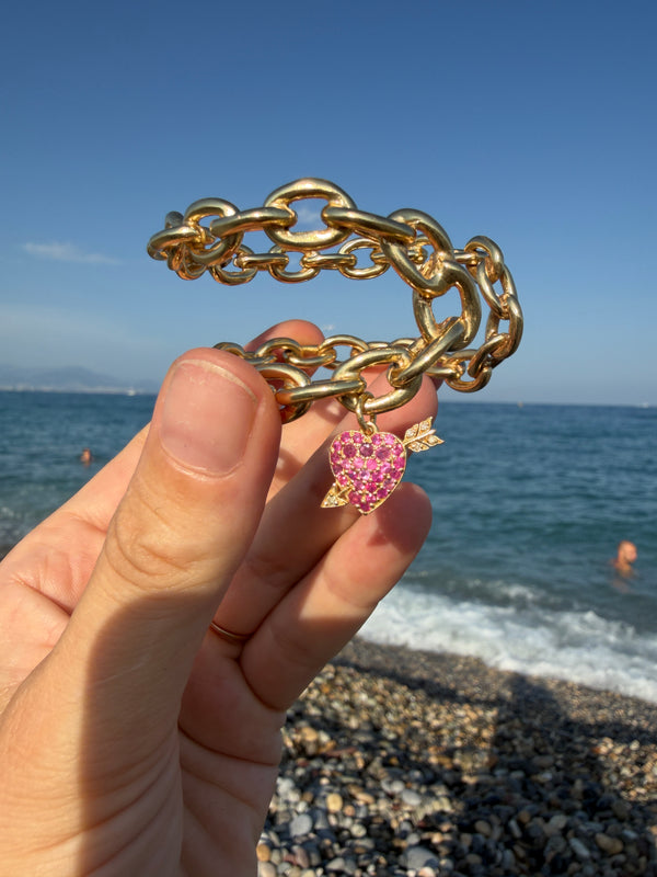 Cupid Heart Bracelet Chain Cuff Ruby