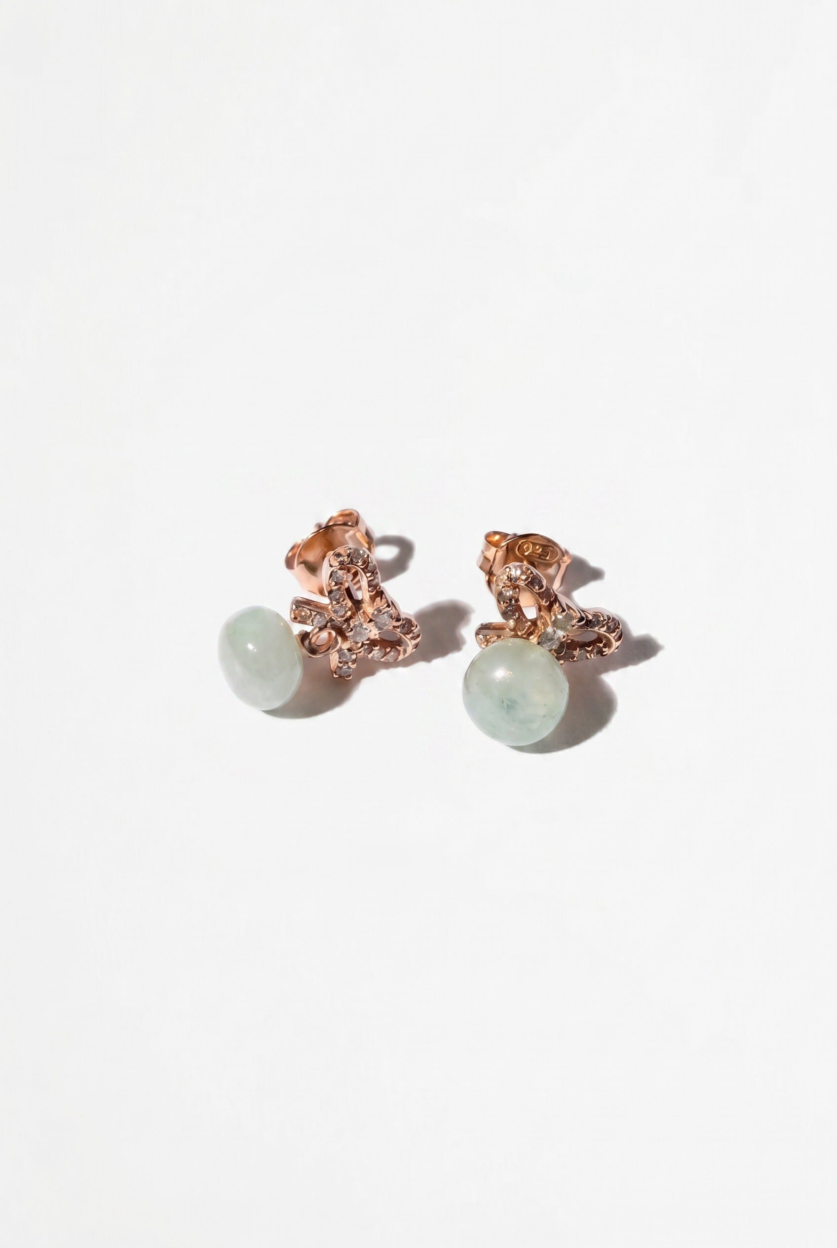 Diamond Bow Earrings Dangling Aquamarine