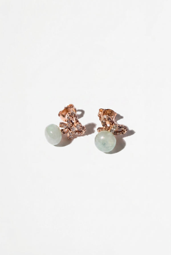 Diamond Bow Earrings Dangling Aquamarine