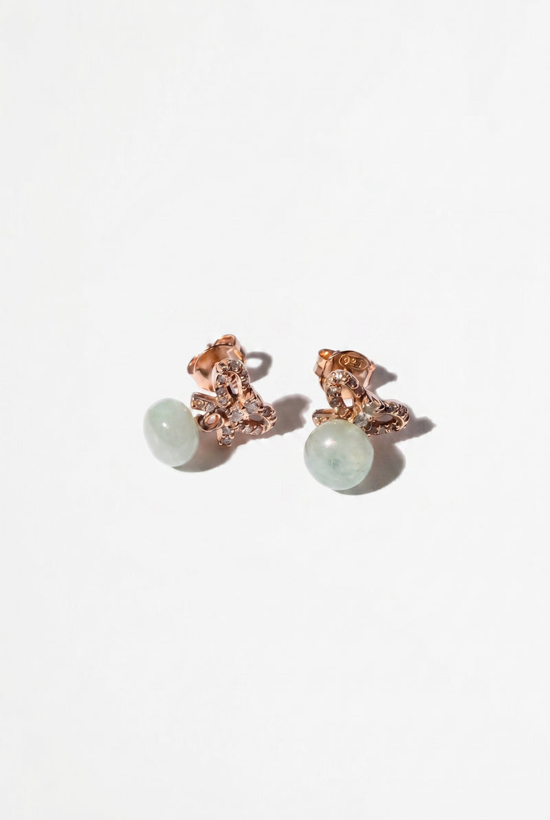 Diamond Bow Earrings Dangling Aquamarine