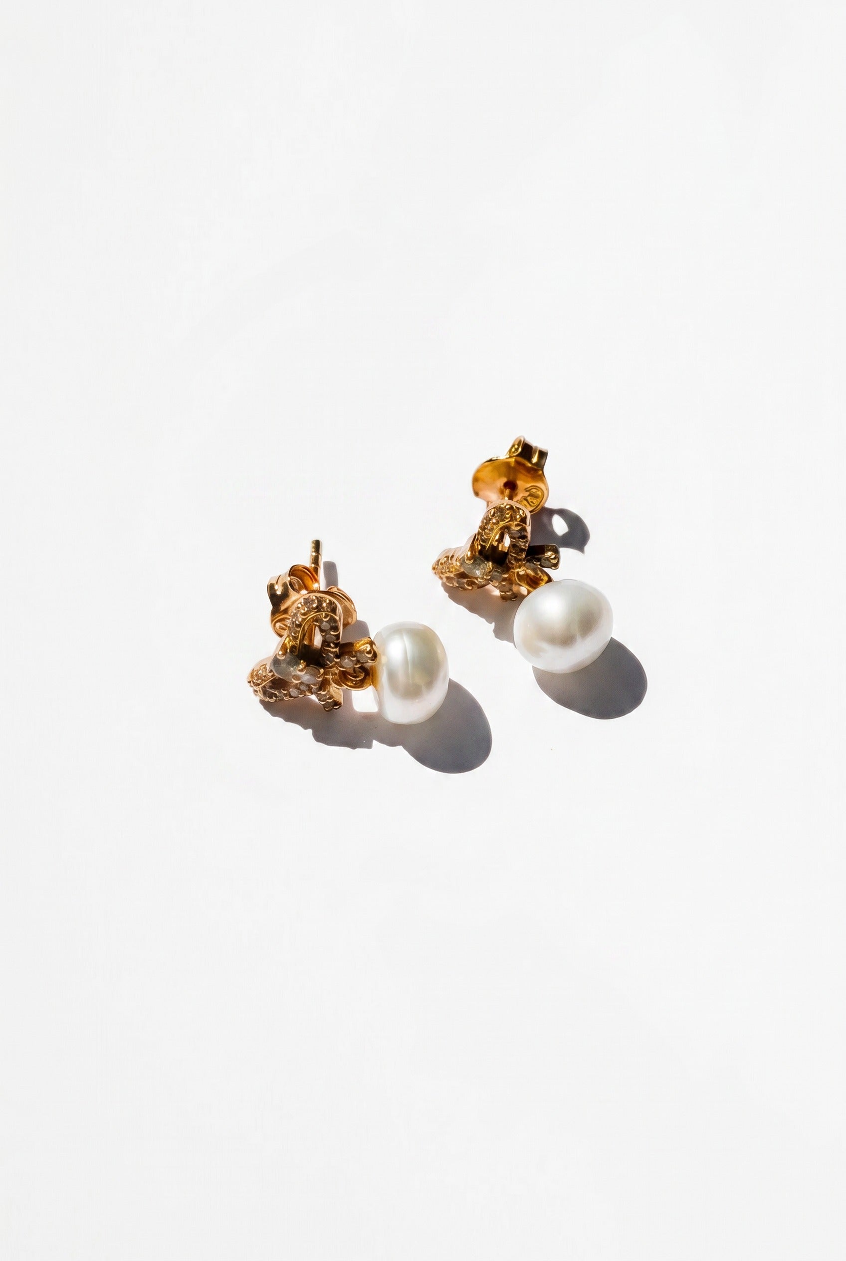 Diamond Bow Earrings Dangling Pearl