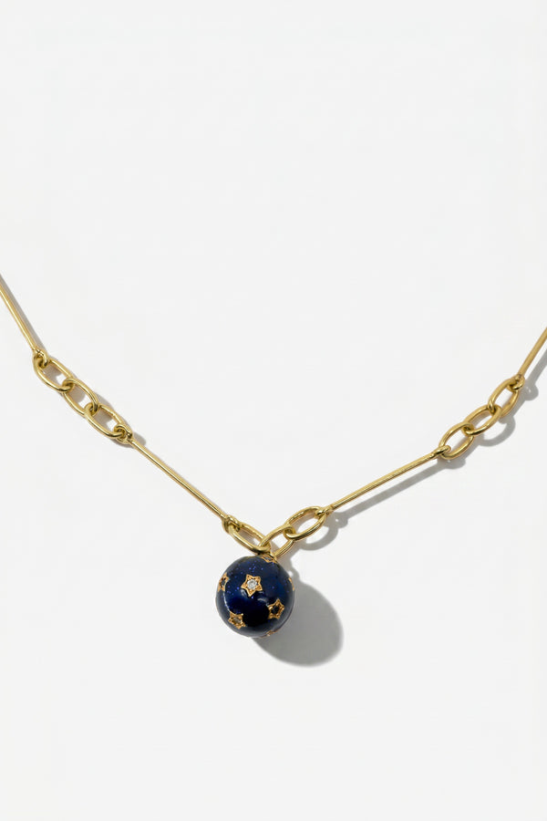 Diamond Star Necklace Sphere Midnight Blue Enamel