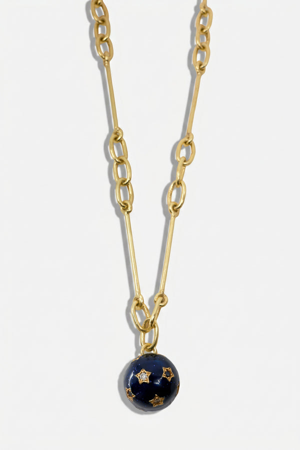 Diamond Star Necklace Sphere Midnight Blue Enamel