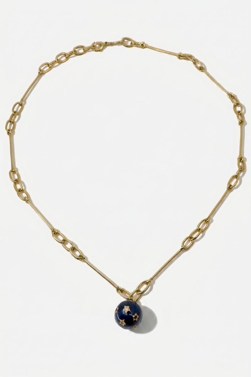 Diamond Star Necklace Sphere Midnight Blue Enamel