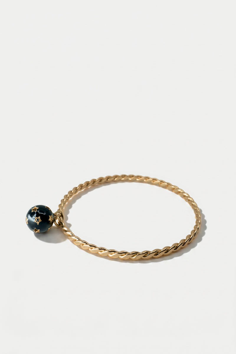 Black Enamel Bracelet Diamond Star Charm Bangle