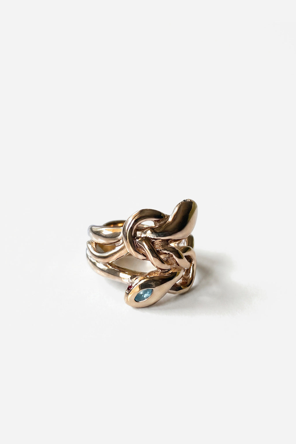 Aquamarine Snake Ring Gold Ruby Serpent