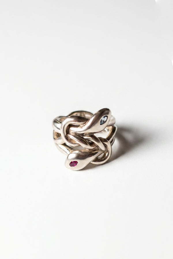 Aquamarine Ruby Snake Ring Gold Serpent