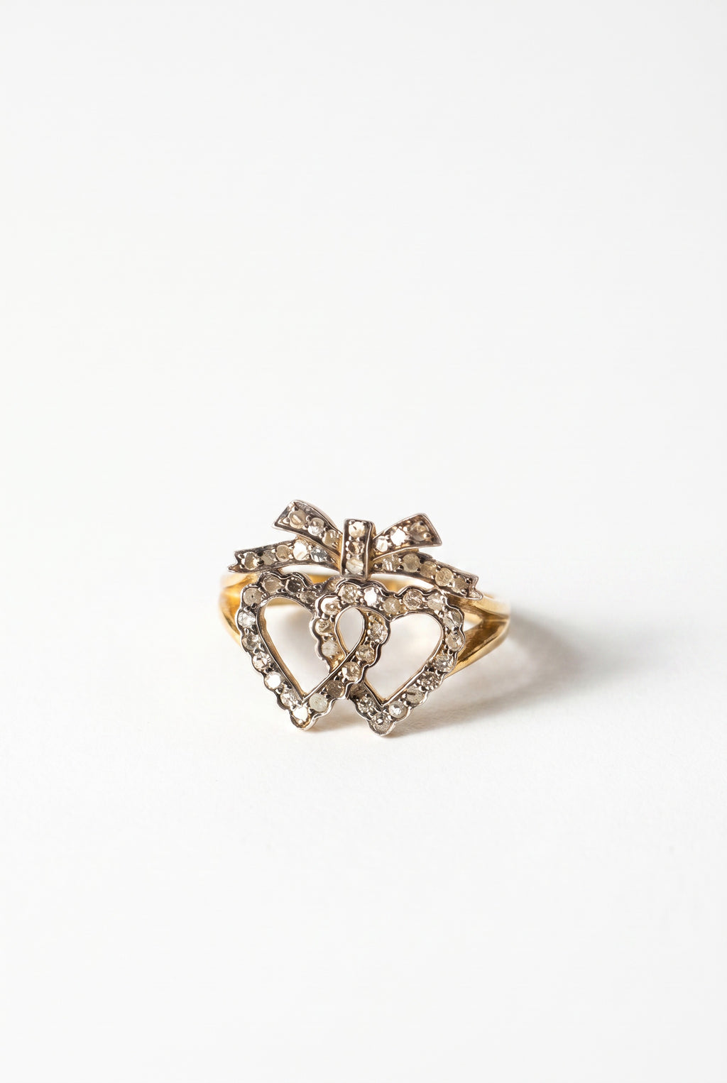 Double Heart Ring Diamond Bow