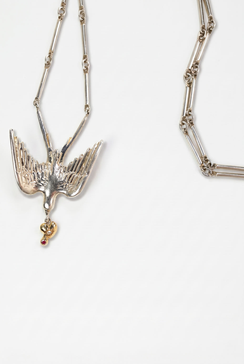 Diamond Dove Heart Necklace Silver