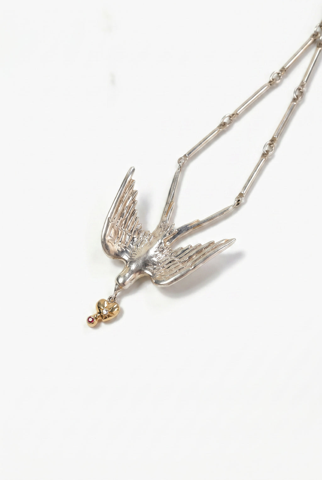 Diamond Dove Heart Necklace Silver