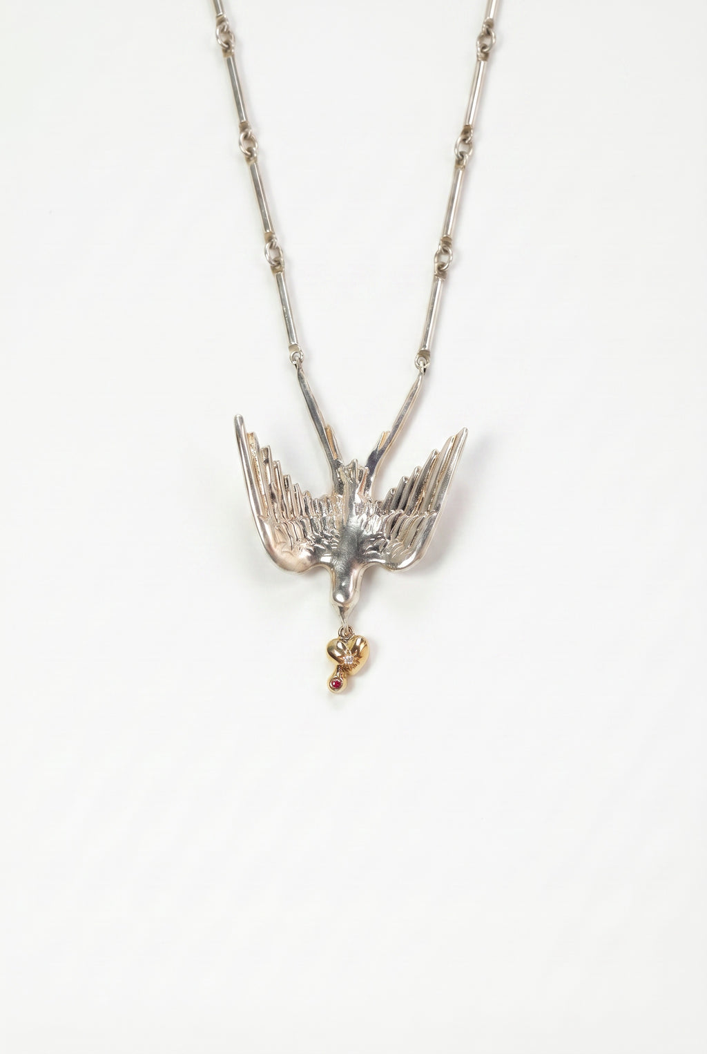 Diamond Dove Heart Necklace Silver
