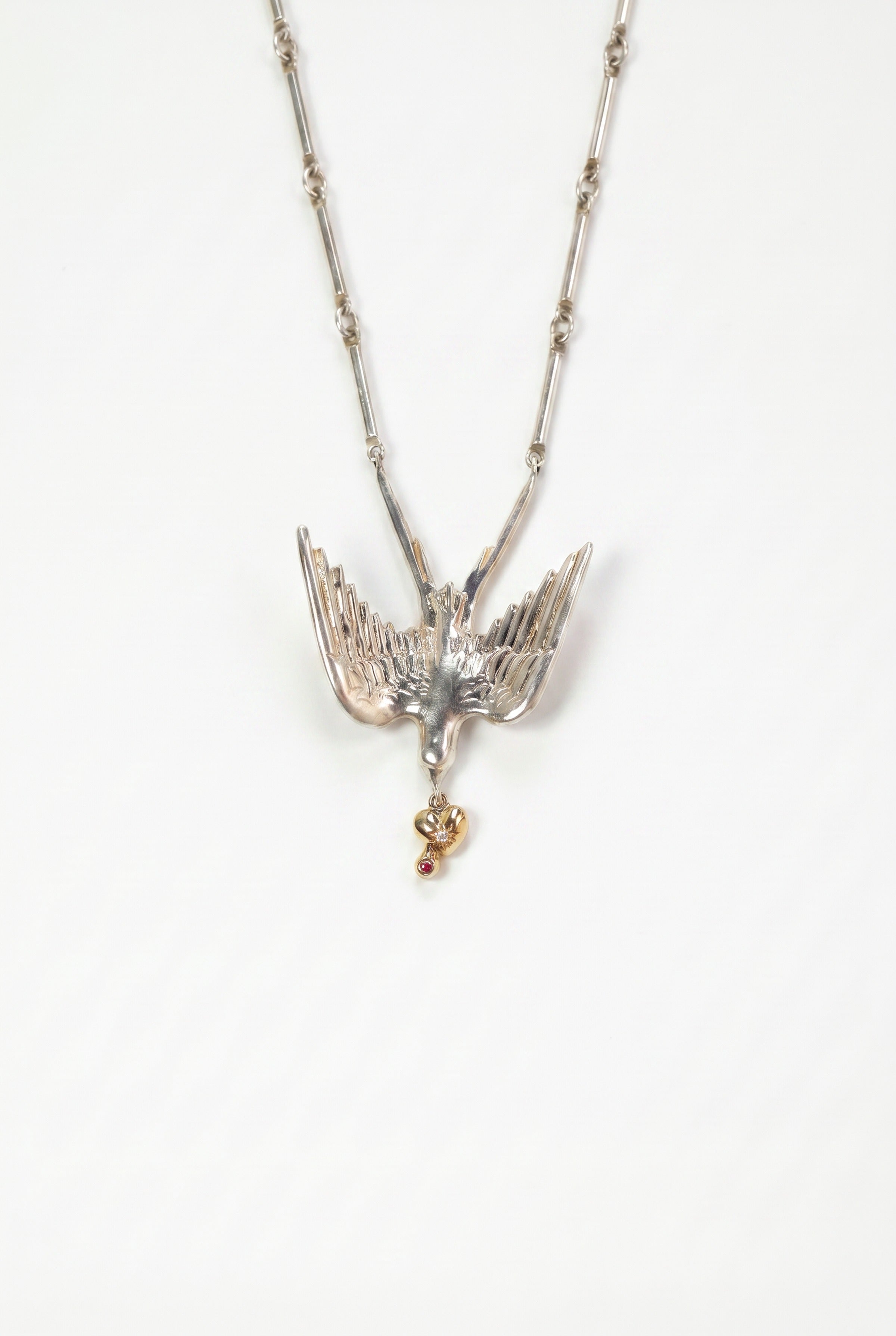 Diamond Dove Heart Necklace Silver