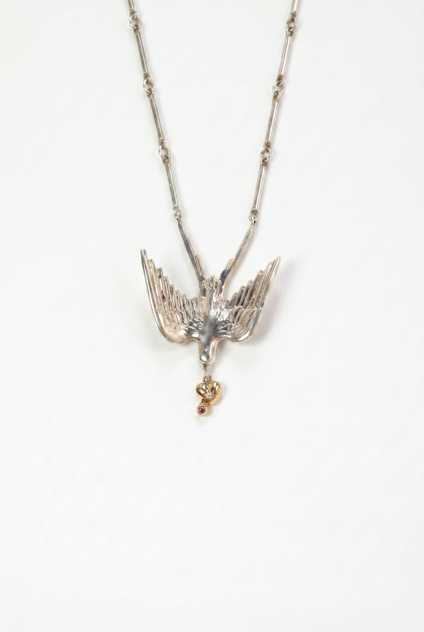 Diamond Dove Heart Necklace Silver