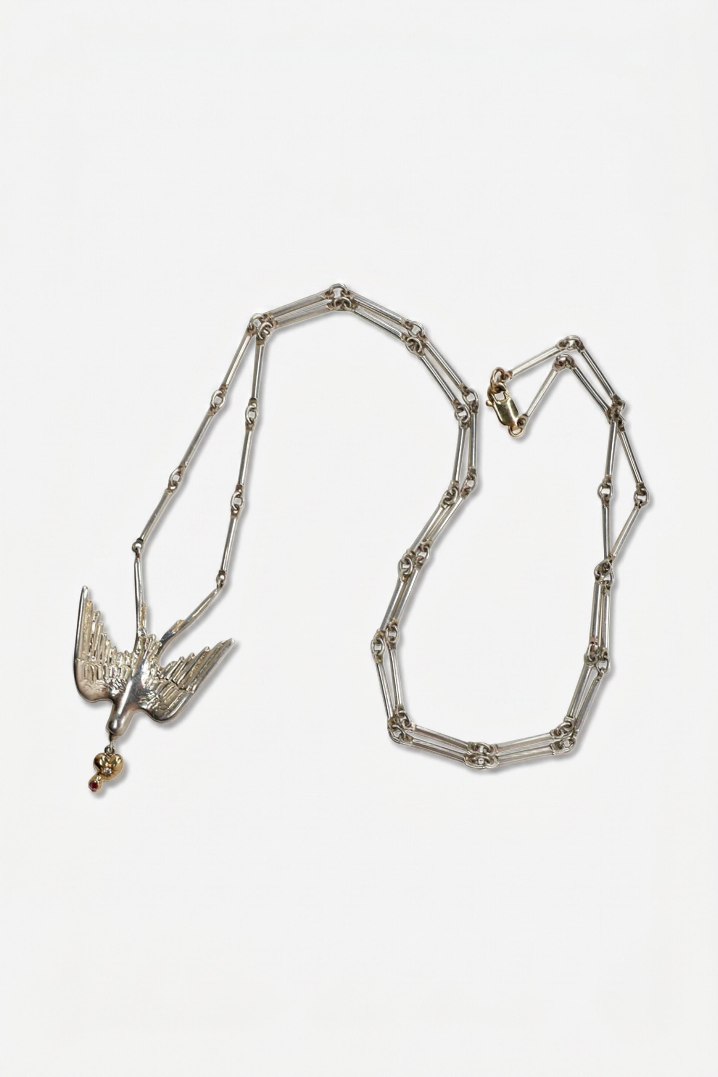 Diamond Dove Heart Necklace Silver