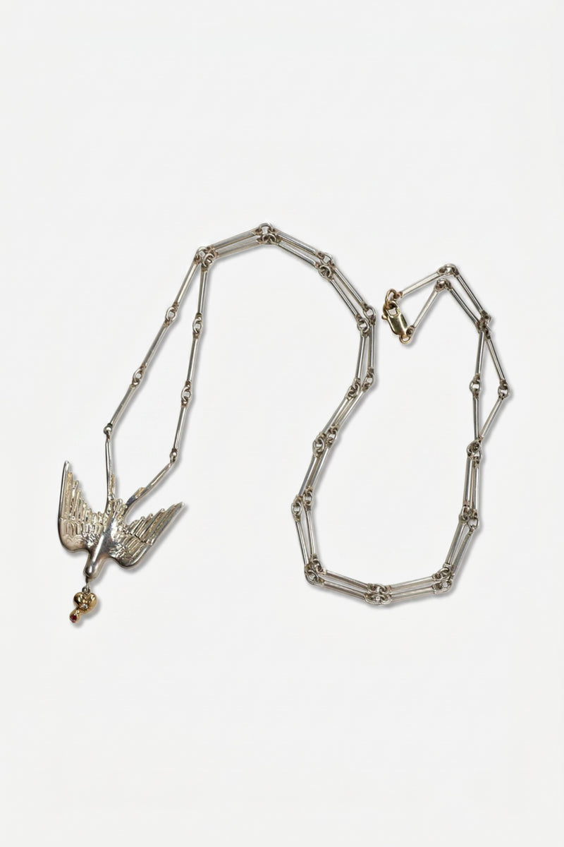 Diamond Dove Heart Necklace Silver