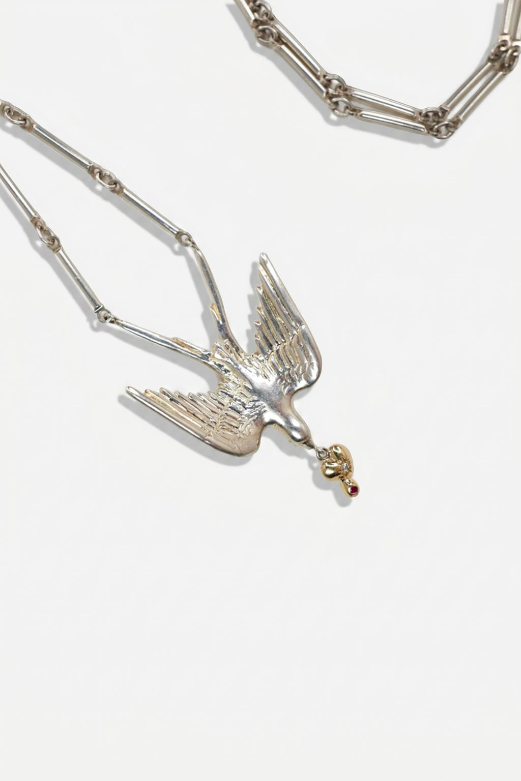 Diamond Dove Heart Necklace Silver