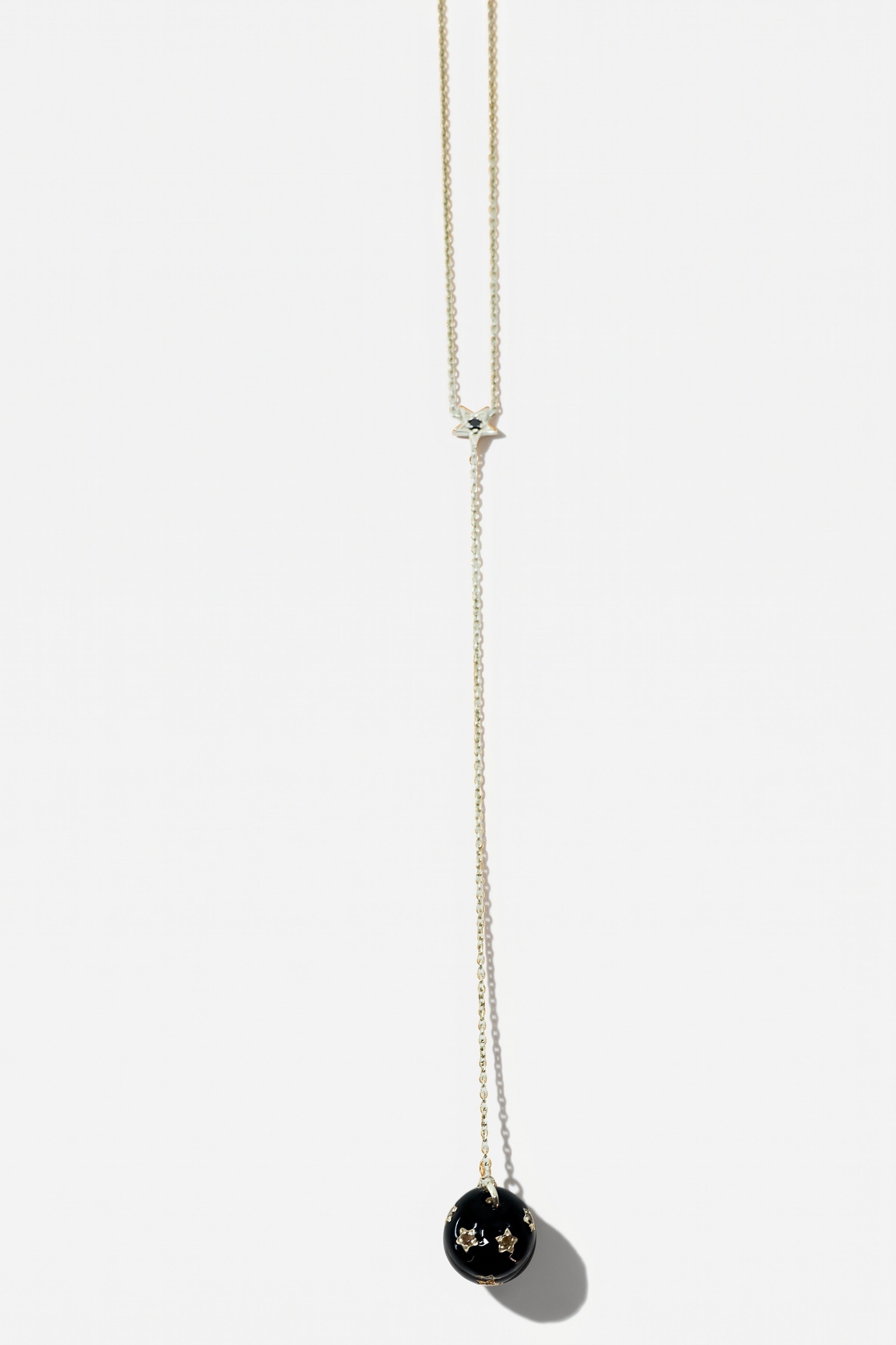 Diamond Star Lariat Sphere Drop Necklace Silver