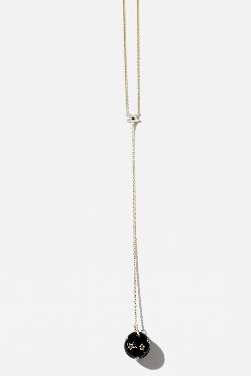 Diamond Star Sphere Drop Necklace Silver Black Enamel