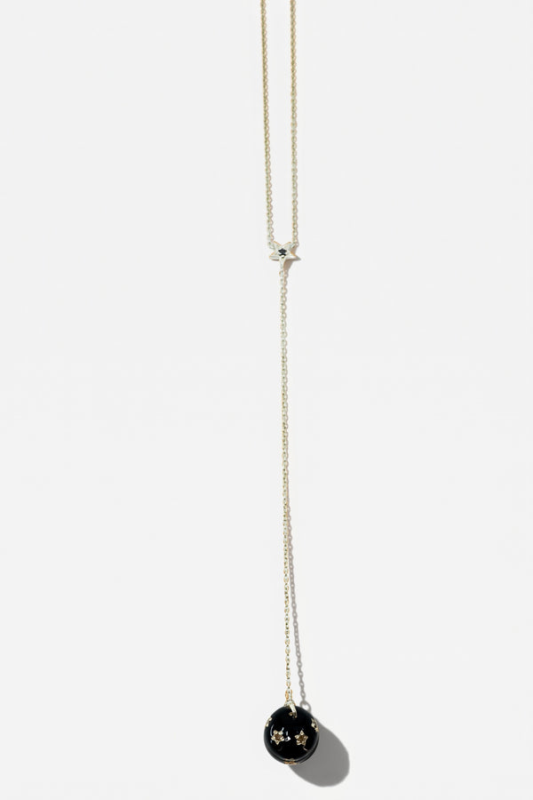 Diamond Star Sphere Drop Necklace Silver Black Enamel