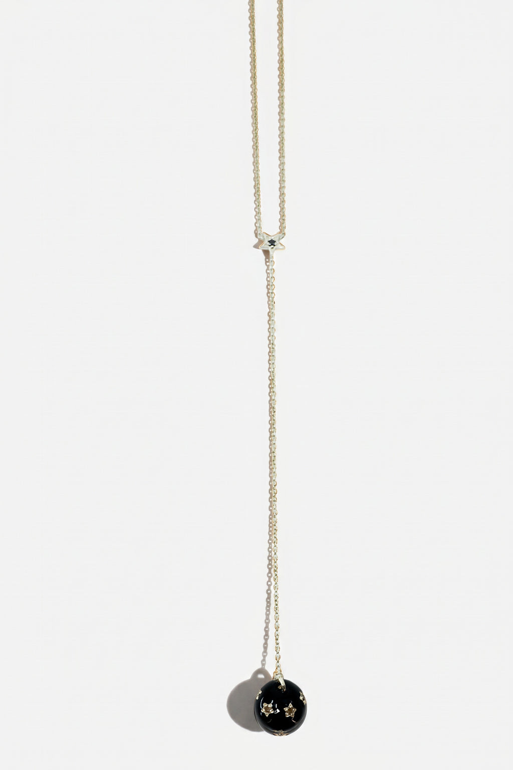 Diamond Star Lariat Sphere Drop Necklace Silver