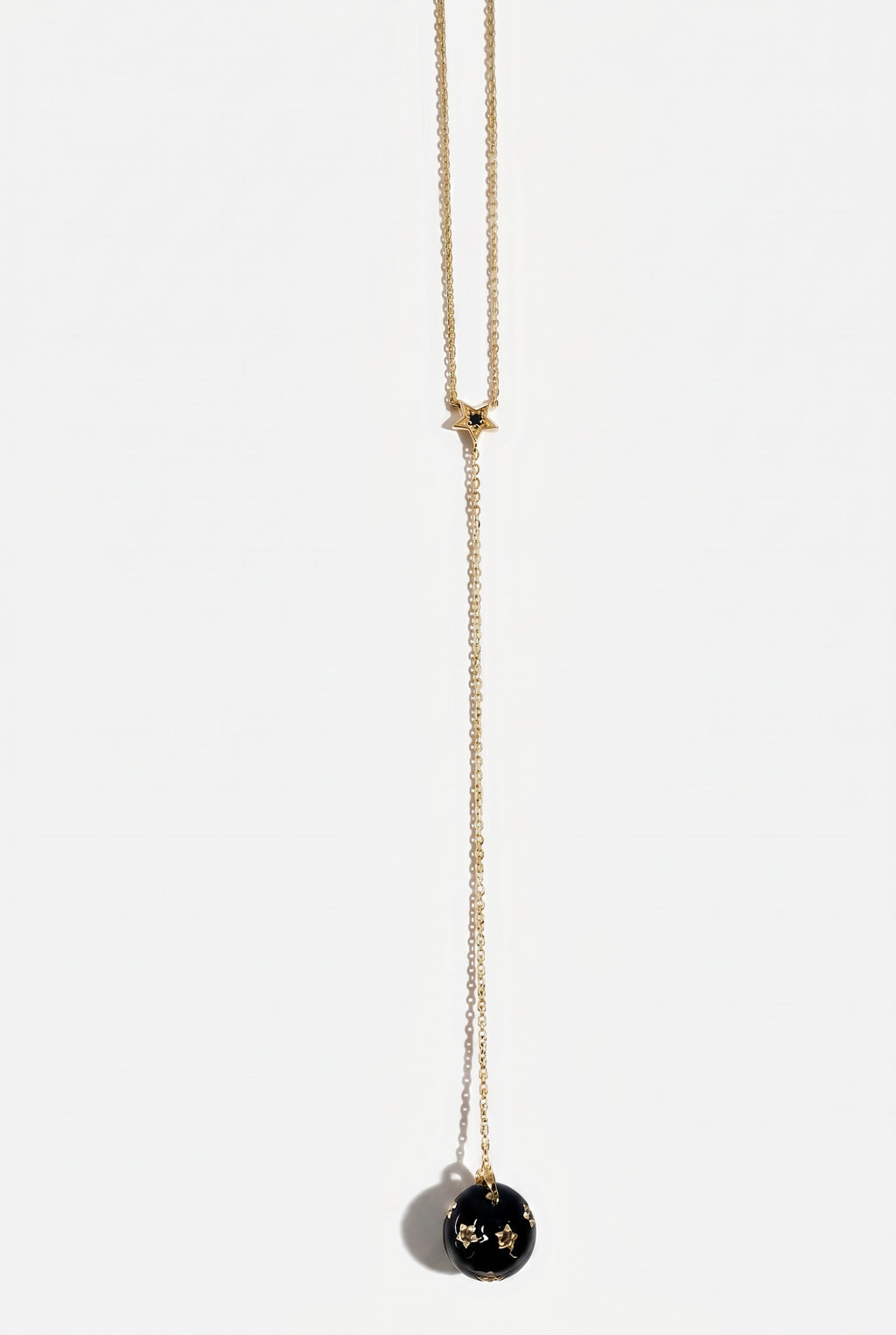 Diamond Star Sphere Drop Necklace Silver Black Enamel