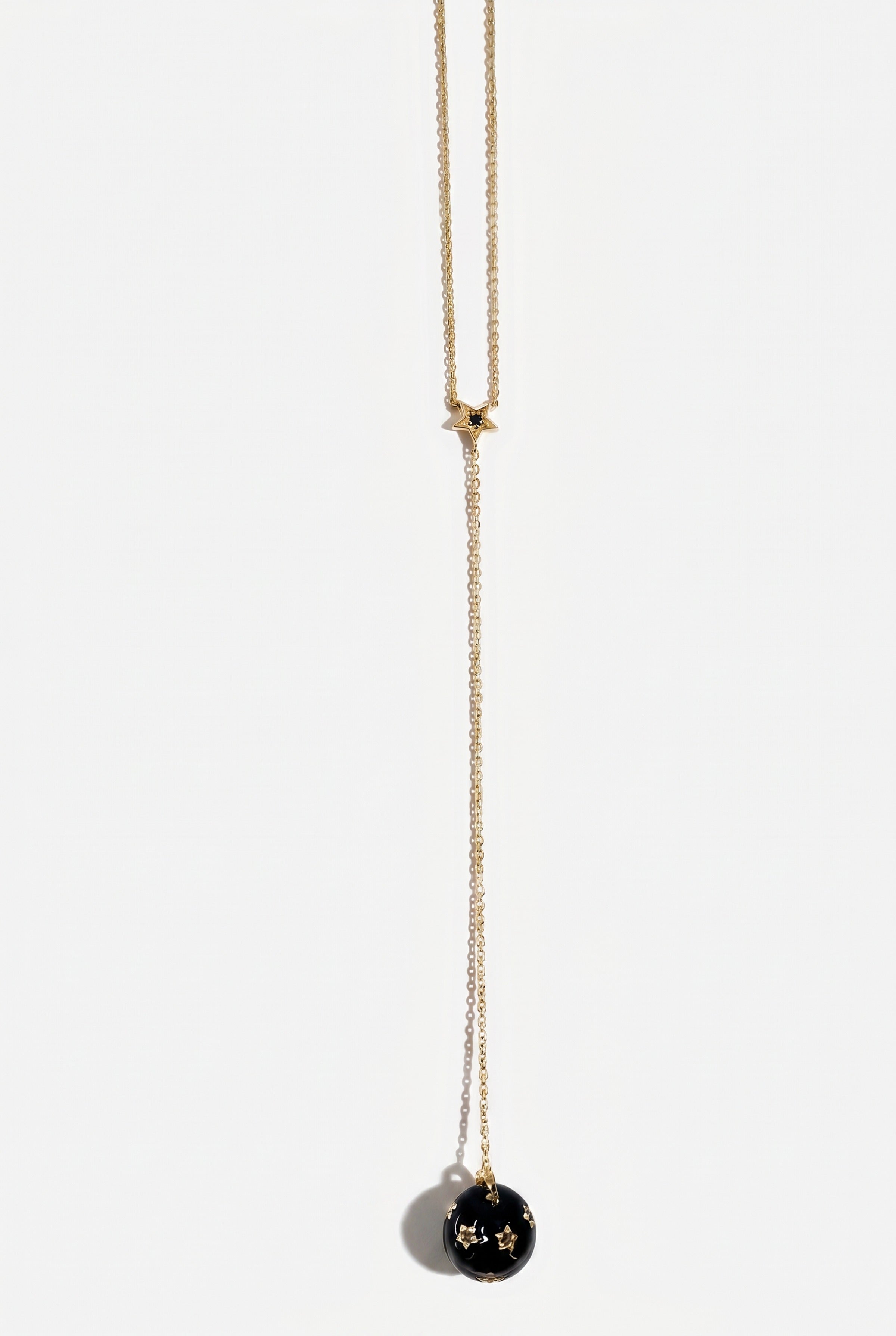 Diamond Star Sphere Drop Necklace Silver Black Enamel