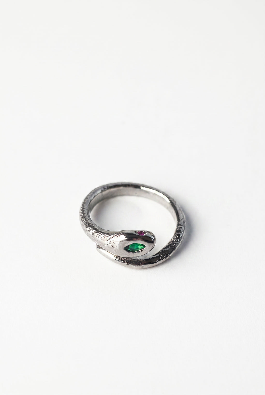 Emerald Snake Ring Ruby Eyes Sterling Silver Serpent