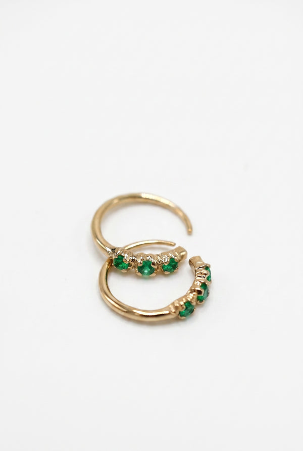 Emerald Huggie Earrings Gold