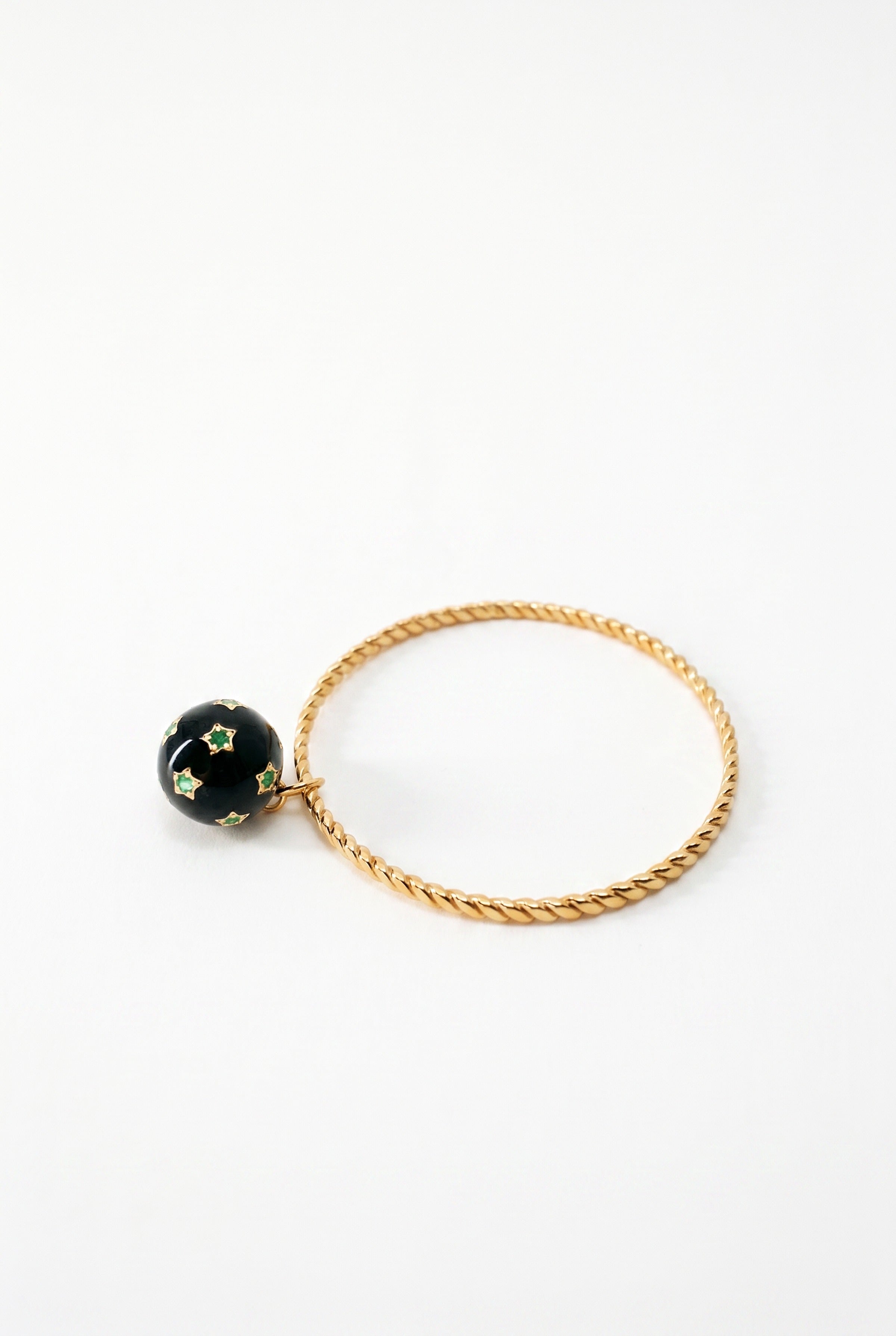 Emerald Star Charm Bangle Black Enamel Bracelet