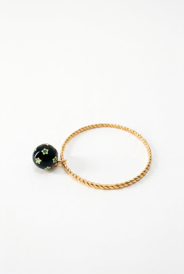 Emerald Star Charm Bangle Black Enamel Bracelet