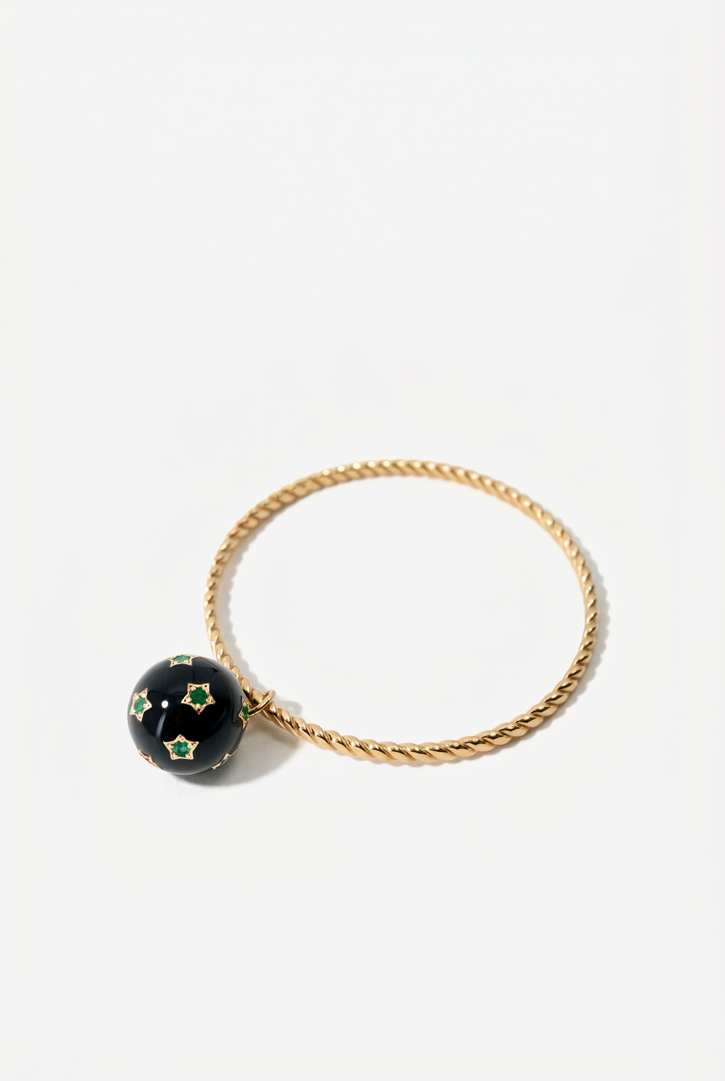Emerald Star Charm Bangle Black Enamel Bracelet