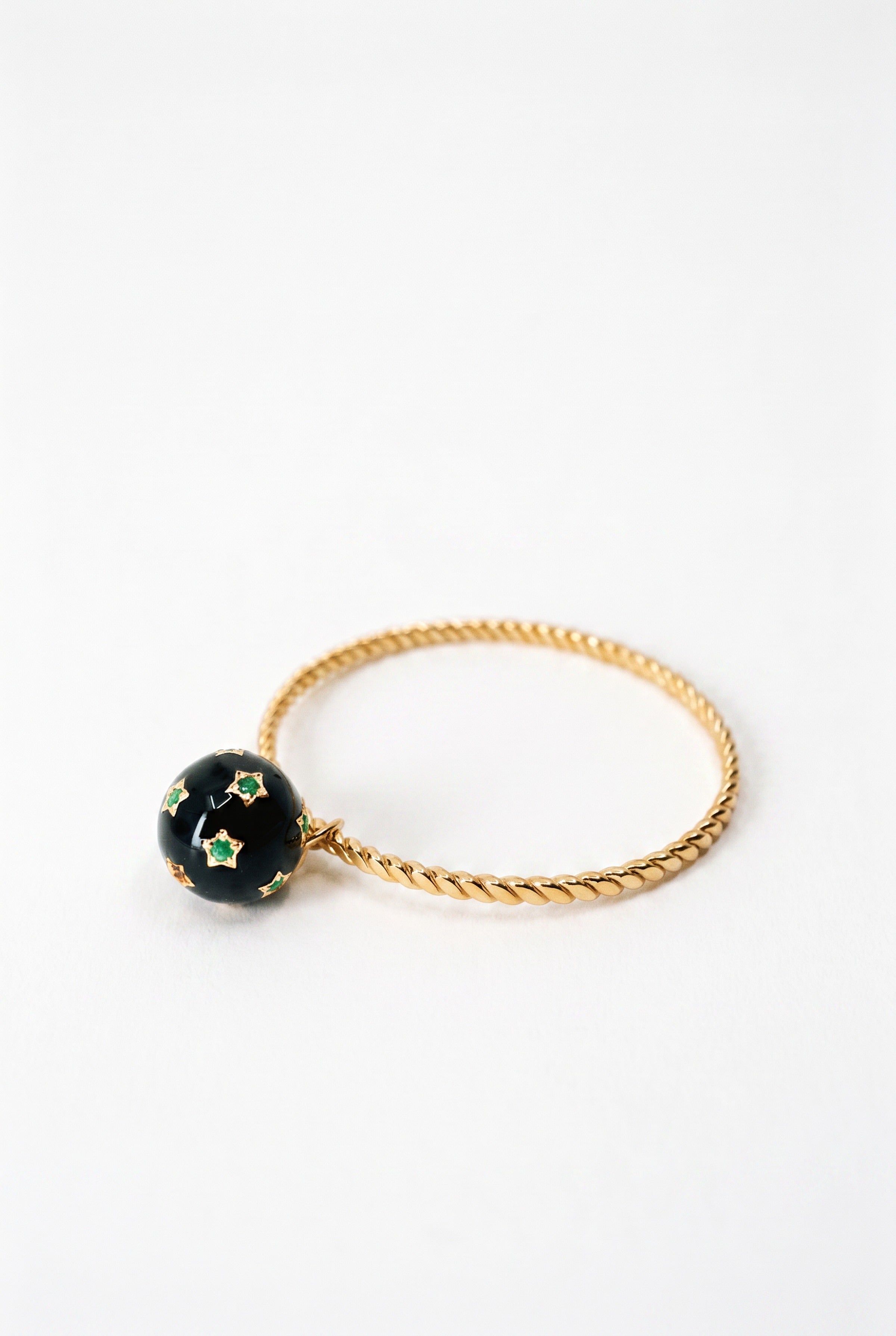 Emerald Star Charm Bangle Black Enamel Bracelet