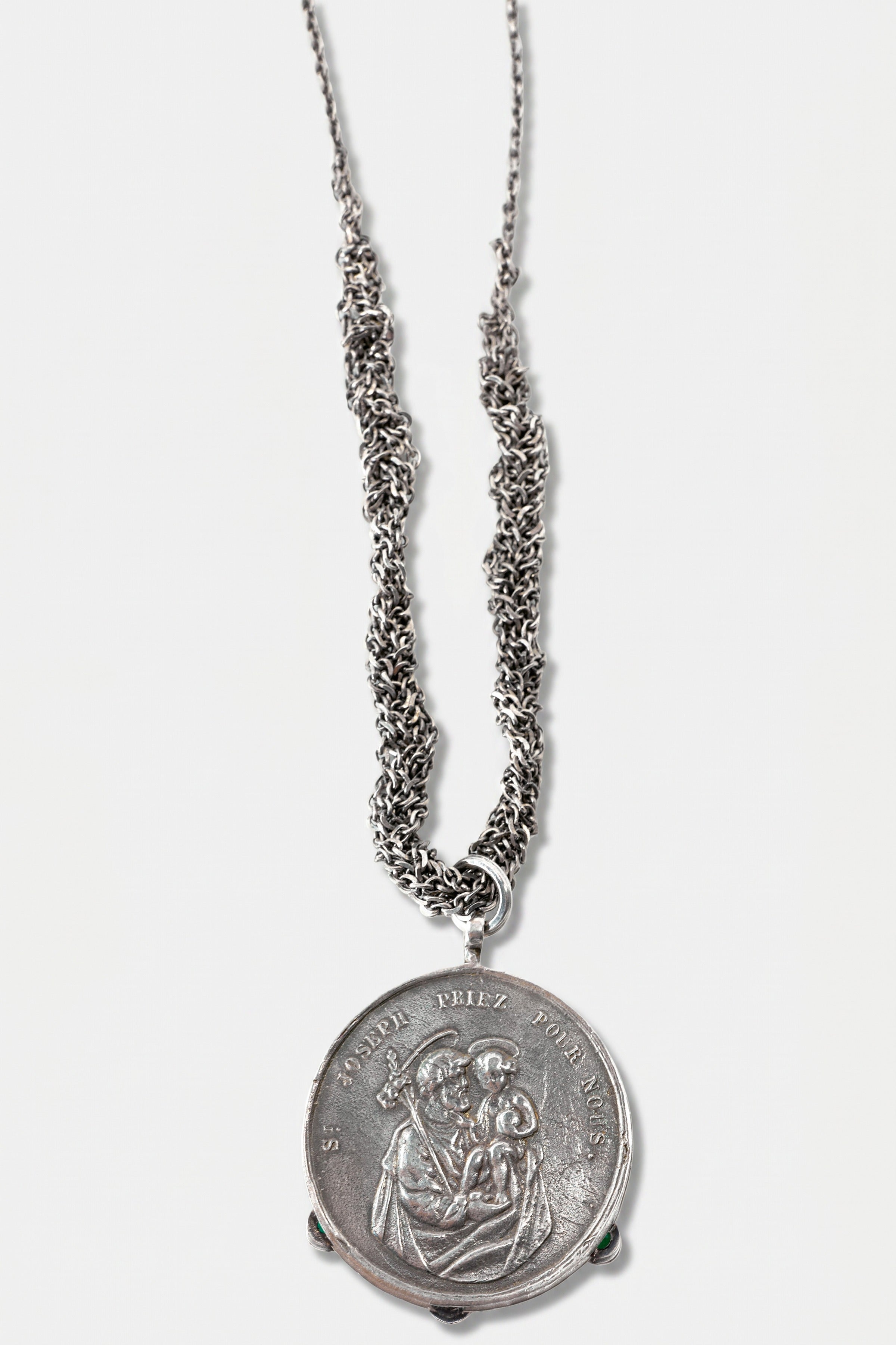Emerald Virgin Mary Medal Necklace Silver