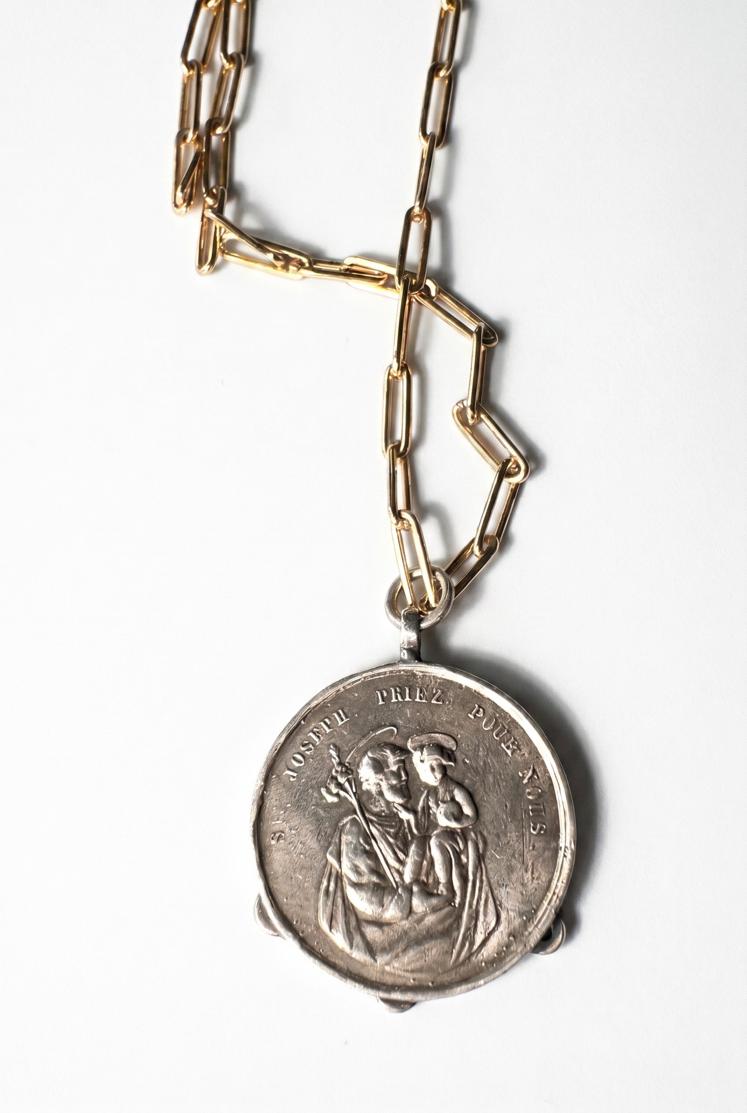 Virgin Mary Necklace  Ruby Silver Paperclip Chain