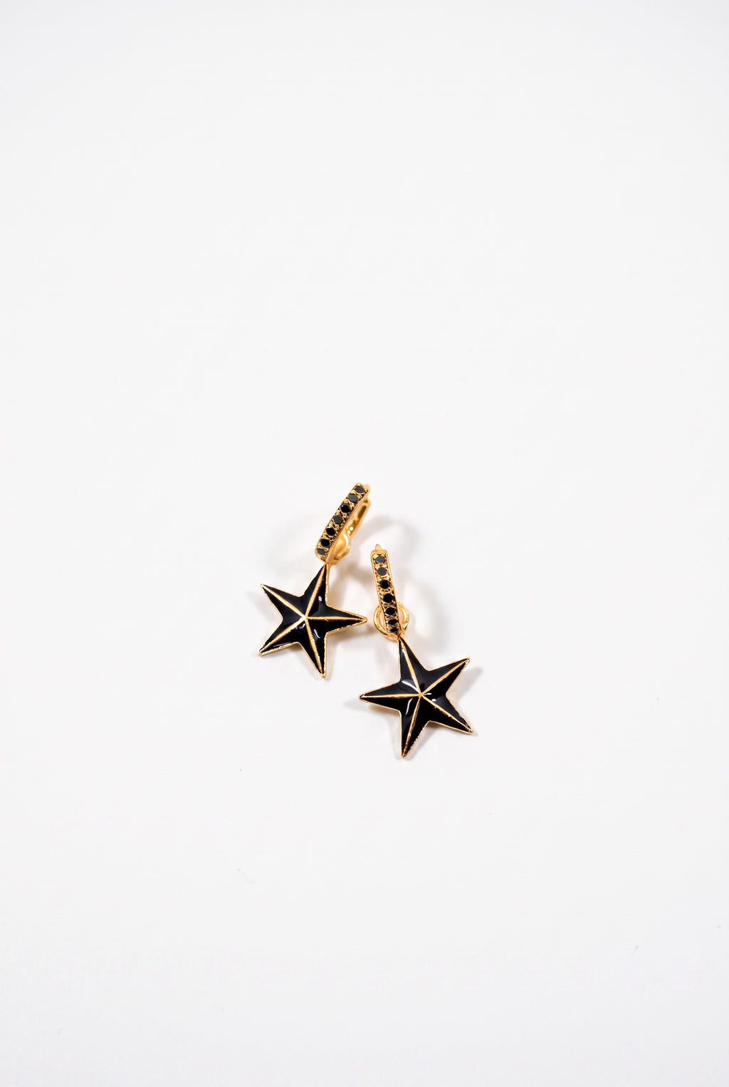 Star Hoop Earrings Black Diamond Black Enamel