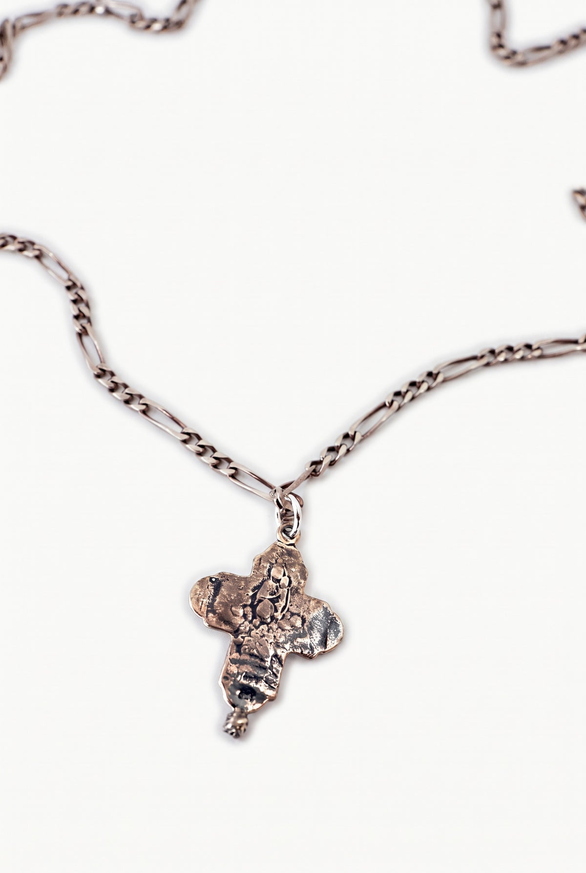 Greek Cross Ruby Necklace Silver Figaro Chain