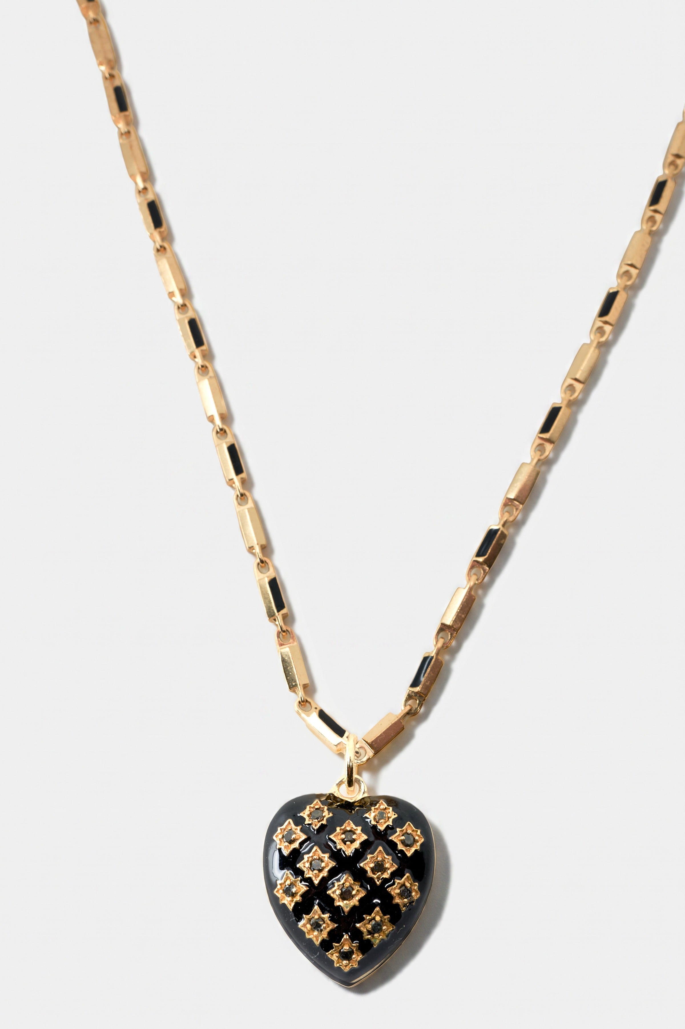 Black Diamond Heart Necklace Black Enamel