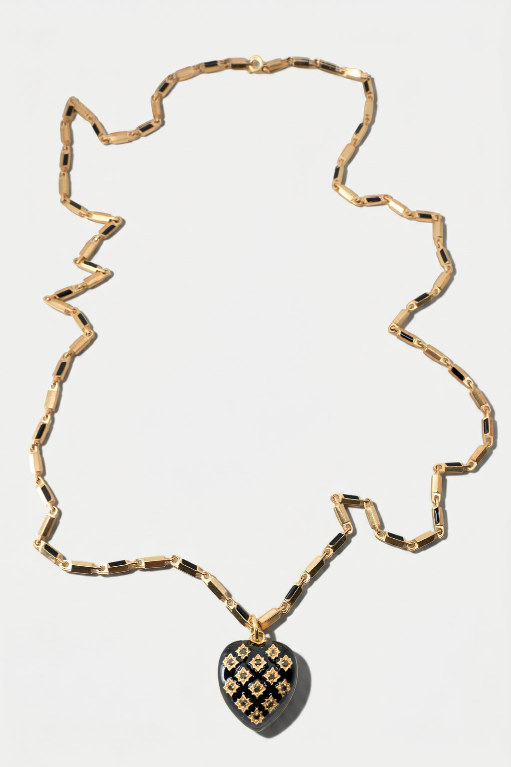 Black Diamond Heart Necklace Black Enamel