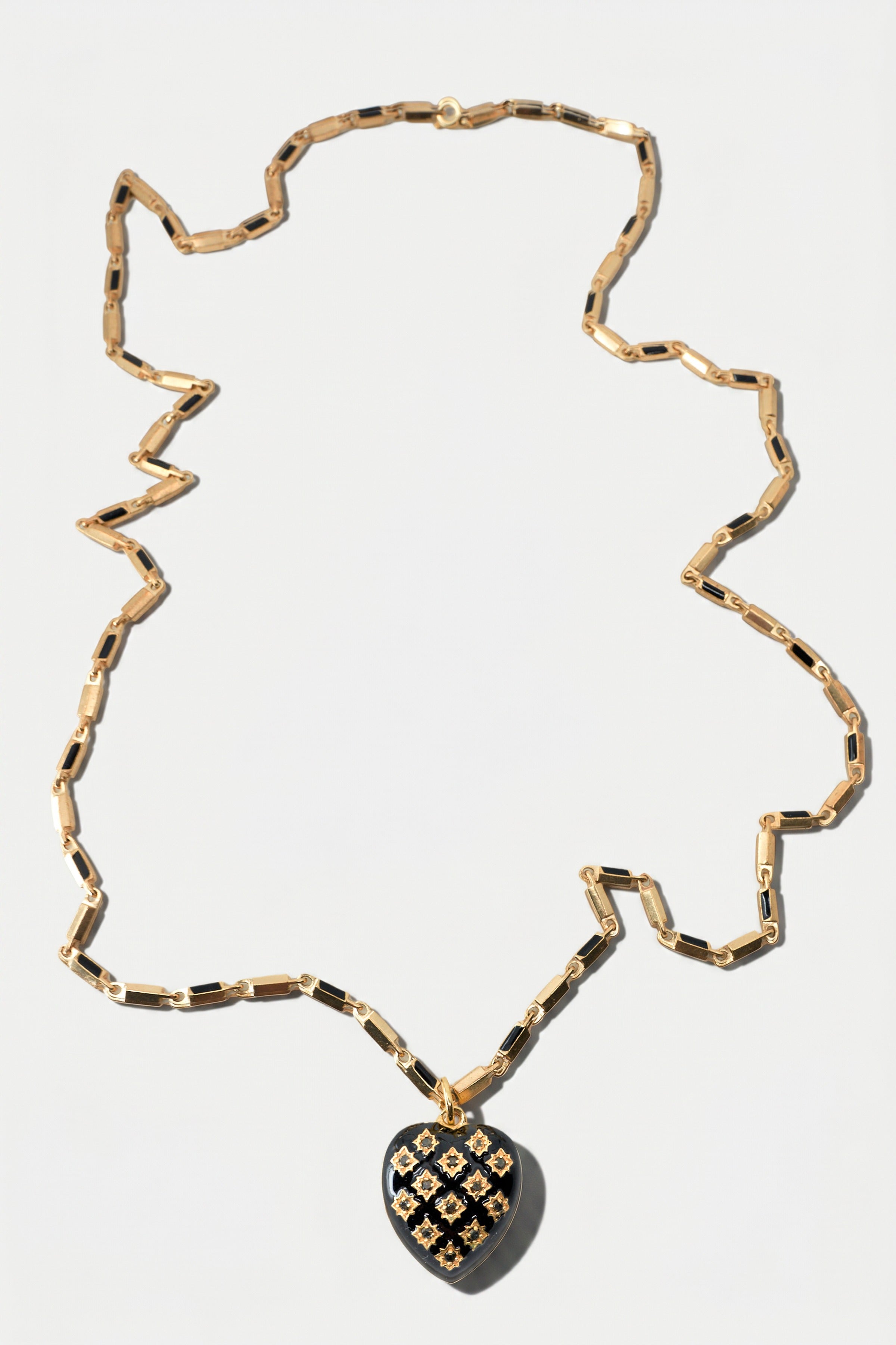 Black Diamond Heart Necklace Black Enamel